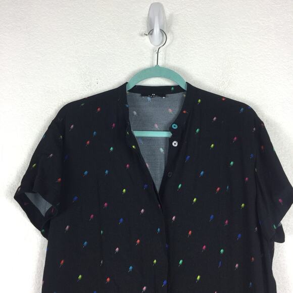 Paul Smith Ice Cream Mini Dress Medium Motif Black Pleated Rainbow Shirtdress - Picture 4 of 14